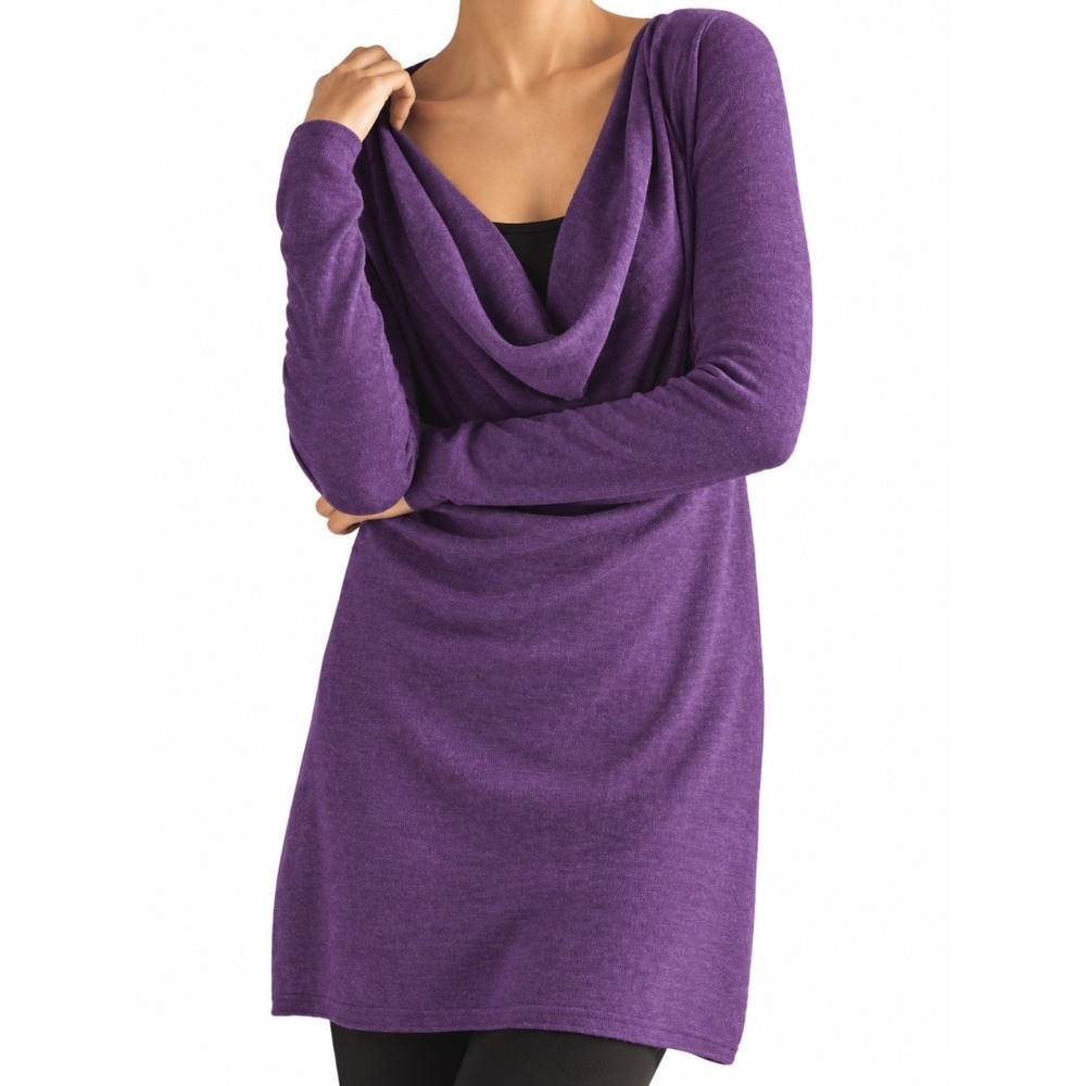 Eileen Fisher Sweater 100% Baby Alpaca Cowl Neck Tunic M Purple Knit Scandi Cozy